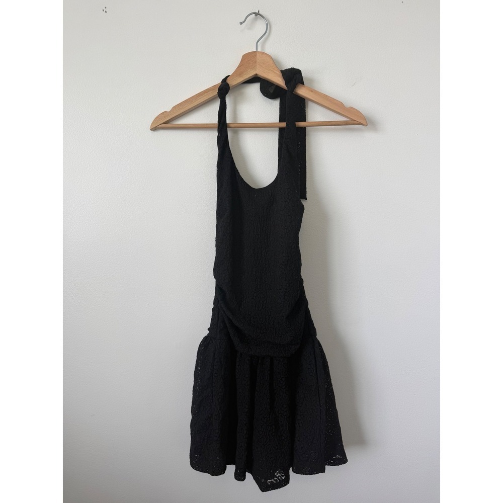 Chocolate Women's Halter Lace Dress with Built-In Shorts – Black – Size large